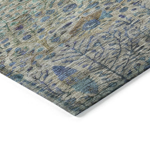 HomeRoots 5' X 8' Brown and Teal Floral Washable Indoor-Outdoor Area Rug - Stylish, Durable, and Easy to Clean! 630292
