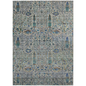 HomeRoots 5' X 8' Brown and Teal Floral Washable Indoor-Outdoor Area Rug - Stylish, Durable, and Easy to Clean! 630292