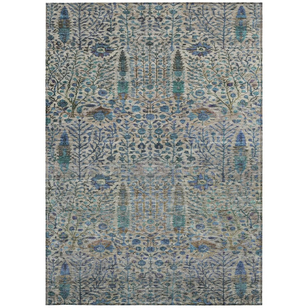 HomeRoots 5' X 8' Brown and Teal Floral Washable Indoor-Outdoor Area Rug - Stylish, Durable, and Easy to Clean! 630292