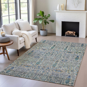 HomeRoots 5' X 8' Brown and Teal Floral Washable Indoor-Outdoor Area Rug - Stylish, Durable, and Easy to Clean! 630292