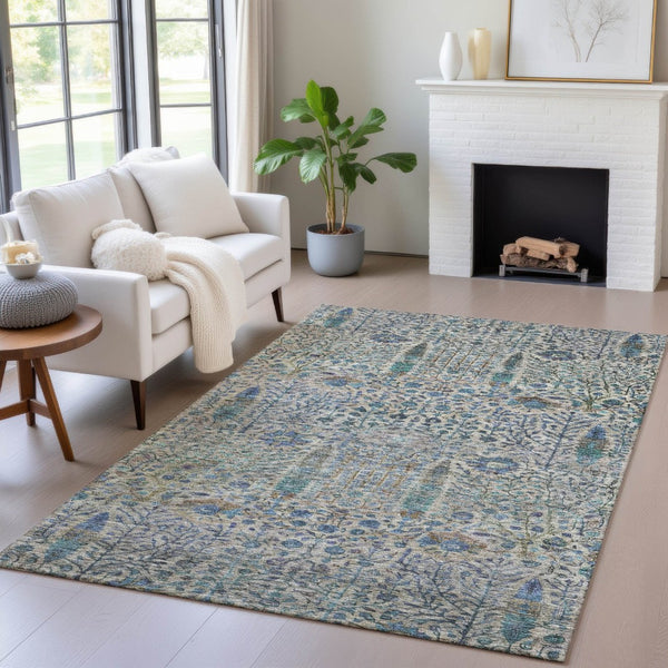 HomeRoots 5' X 8' Brown and Teal Floral Washable Indoor-Outdoor Area Rug - Stylish, Durable, and Easy to Clean! 630292