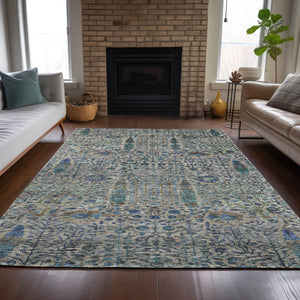 HomeRoots 5' X 8' Brown and Teal Floral Washable Indoor-Outdoor Area Rug - Stylish, Durable, and Easy to Clean! 630292