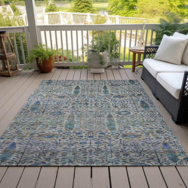HomeRoots 5' X 8' Brown and Teal Floral Washable Indoor-Outdoor Area Rug - Stylish, Durable, and Easy to Clean! 630292