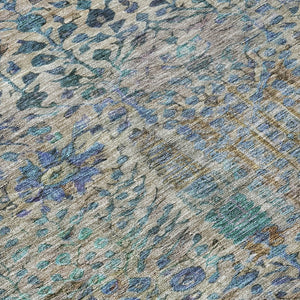 HomeRoots 8' Round Floral Area Rug in Brown & Teal Blue - Washable, Durable for Indoor & Outdoor Use! 630293