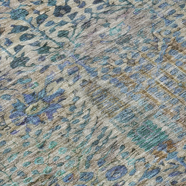 HomeRoots 8' Round Floral Area Rug in Brown & Teal Blue - Washable, Durable for Indoor & Outdoor Use! 630293