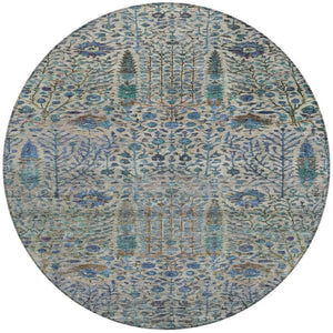 HomeRoots 8' Round Floral Area Rug in Brown & Teal Blue - Washable, Durable for Indoor & Outdoor Use! 630293