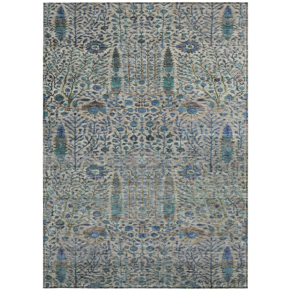 HomeRoots 8' X 10' Floral Washable Area Rug - Durable Brown & Teal Design for Indoor/Outdoor Style & Comfort 630294