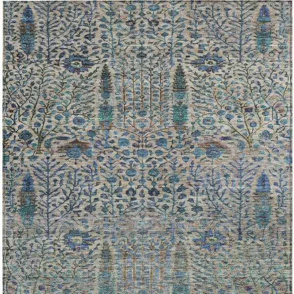 HomeRoots 9' X 12' Brown Teal Floral Washable Area Rug – Durable Indoor/Outdoor Design for Family Spaces 630295