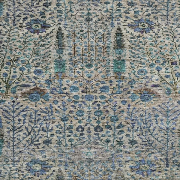 HomeRoots 10' Brown & Teal Floral Washable Area Rug - Durable Indoor/Outdoor Mat for Elegant Spaces & Easy Care 630296