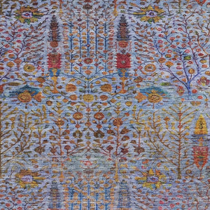 HomeRoots 5' Vibrant Floral Area Rug in Blue, Red & Gold - Washable, Durable for Indoor/Outdoor Spaces! 630298