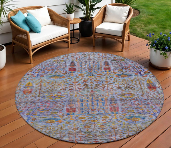 HomeRoots 8' Vibrant Round Floral Area Rug - Durable, Washable, Indoor/Outdoor Charm for High-Traffic Spaces 630299