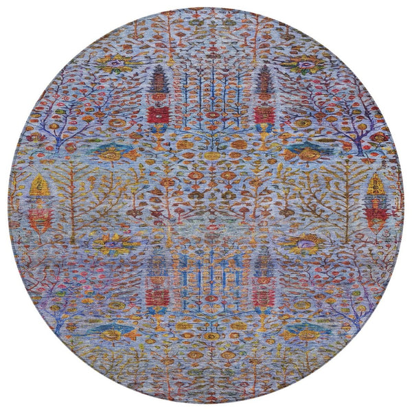 HomeRoots 8' Vibrant Round Floral Area Rug - Durable, Washable, Indoor/Outdoor Charm for High-Traffic Spaces 630299