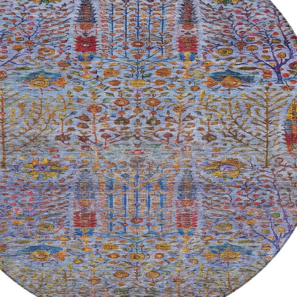 HomeRoots 8' Vibrant Round Floral Area Rug - Durable, Washable, Indoor/Outdoor Charm for High-Traffic Spaces 630299
