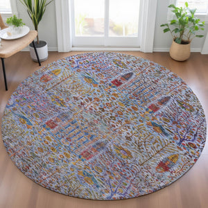 HomeRoots 8' Vibrant Round Floral Area Rug - Durable, Washable, Indoor/Outdoor Charm for High-Traffic Spaces 630299