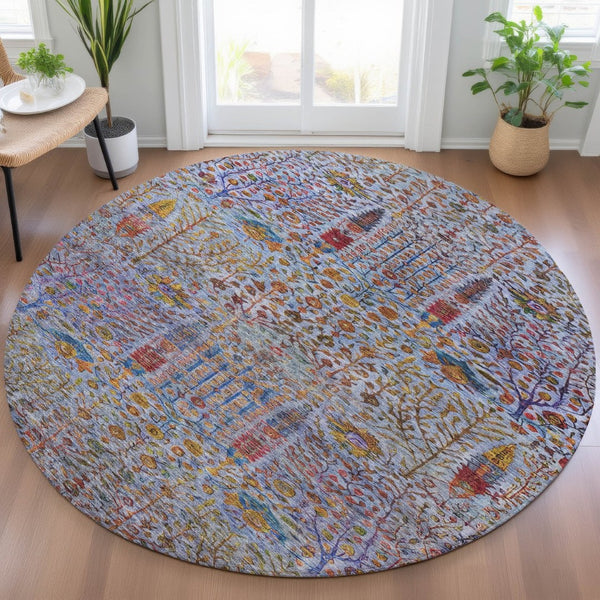 HomeRoots 8' Vibrant Round Floral Area Rug - Durable, Washable, Indoor/Outdoor Charm for High-Traffic Spaces 630299