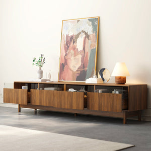 English Elm 78inch TV Stand Walnut for up to 85" TVs — Fluted Glass Drawers, Cable Management, Solid-Wood Legs PMID N710P362197P