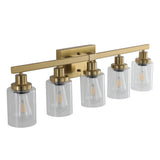 English Elm Golden 5-Light Vanity Light With Clear Glass Shades, Modern Iron Metal Bathroom Wall Fixture For Mirror, Ideal For Bathroom and Dressing Table (No Bulbs)