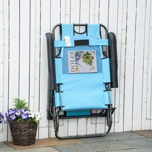 English Elm Outsunny 2-In-1 Folding Chaise Lounge Chair With Pillow & Pocket For Beach, Patio, Deck, Lawn, Blue W2225P200792-GIGA