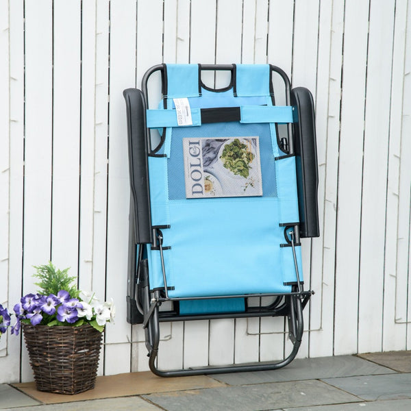 English Elm Outsunny 2-In-1 Folding Chaise Lounge Chair With Pillow & Pocket For Beach, Patio, Deck, Lawn, Blue W2225P200792-GIGA