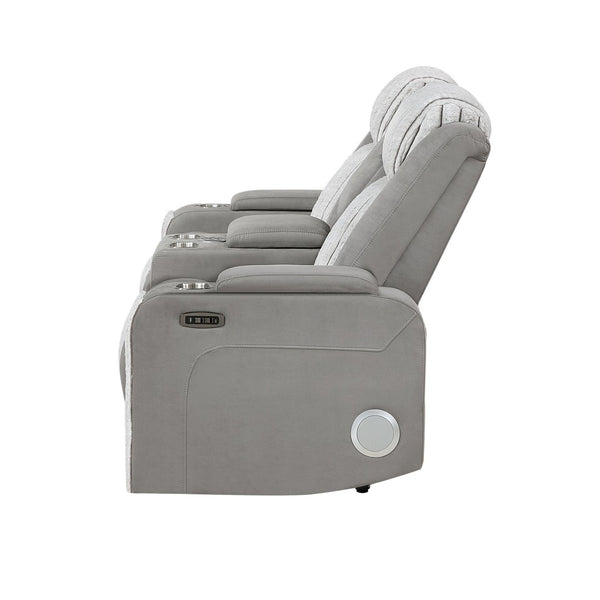 English Elm Duran Power Reclining Loveseat with Adjustable Headrests Led Lighting and Bluetooth Grey B201P412680