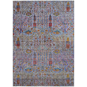 HomeRoots 8' X 10' Vibrant Floral Washable Area Rug - Durable Blue, Red, Gold Design for Indoor & Outdoor Use 630300