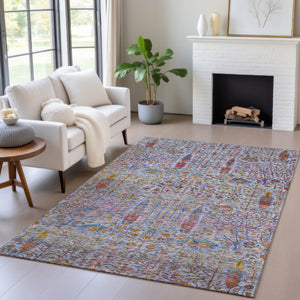 HomeRoots 8' X 10' Vibrant Floral Washable Area Rug - Durable Blue, Red, Gold Design for Indoor & Outdoor Use 630300