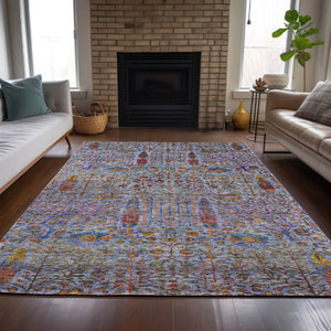 HomeRoots 8' X 10' Vibrant Floral Washable Area Rug - Durable Blue, Red, Gold Design for Indoor & Outdoor Use 630300