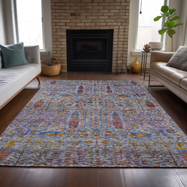 HomeRoots 8' X 10' Vibrant Floral Washable Area Rug - Durable Blue, Red, Gold Design for Indoor & Outdoor Use 630300