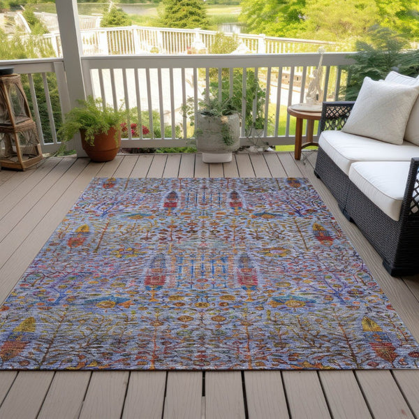 HomeRoots 8' X 10' Vibrant Floral Washable Area Rug - Durable Blue, Red, Gold Design for Indoor & Outdoor Use 630300