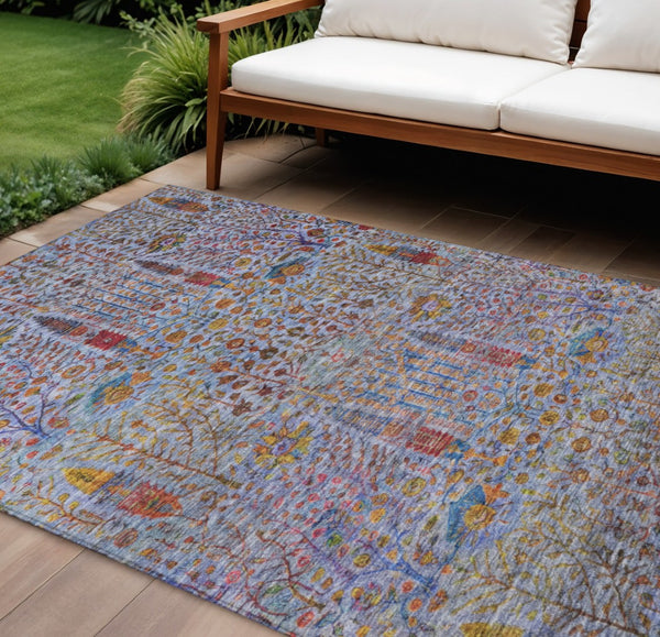 HomeRoots 9' Elegant Floral Indoor Outdoor Area Rug in Blue, Red & Gold - Durable, Washable & Versatile Design 630301