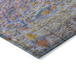 HomeRoots 9' Elegant Floral Indoor Outdoor Area Rug in Blue, Red & Gold - Durable, Washable & Versatile Design 630301