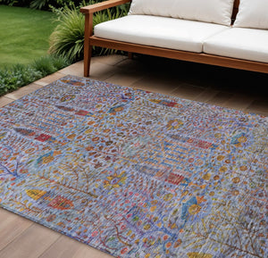 HomeRoots 10' Vibrant Blue, Red & Gold Floral Washable Area Rug - Perfect for Indoor & Outdoor Spaces! 630302