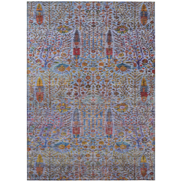 HomeRoots 10' Vibrant Blue, Red & Gold Floral Washable Area Rug - Perfect for Indoor & Outdoor Spaces! 630302