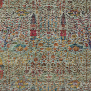 HomeRoots 5' X 8' Floral Washable Area Rug - Vibrant Green, Red & Navy Blue for Indoor/Outdoor Spaces, Durable! 630304