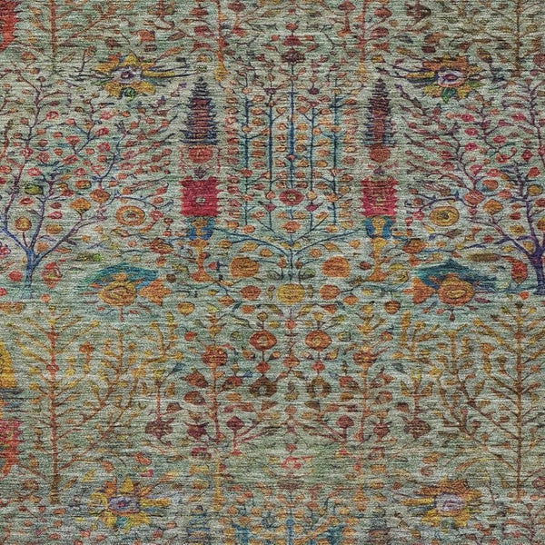 HomeRoots 5' X 8' Floral Washable Area Rug - Vibrant Green, Red & Navy Blue for Indoor/Outdoor Spaces, Durable! 630304