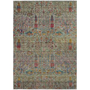 HomeRoots 5' X 8' Floral Washable Area Rug - Vibrant Green, Red & Navy Blue for Indoor/Outdoor Spaces, Durable! 630304