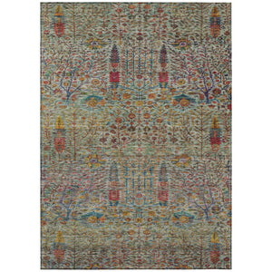 HomeRoots 5' X 8' Floral Washable Area Rug - Vibrant Green, Red & Navy Blue for Indoor/Outdoor Spaces, Durable! 630304