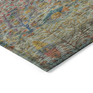 HomeRoots 5' X 8' Floral Washable Area Rug - Vibrant Green, Red & Navy Blue for Indoor/Outdoor Spaces, Durable! 630304
