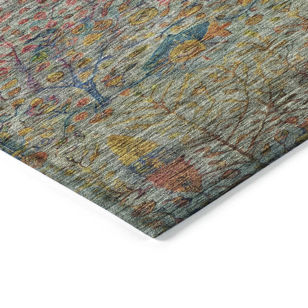 HomeRoots 5' X 8' Floral Washable Area Rug - Vibrant Green, Red & Navy Blue for Indoor/Outdoor Spaces, Durable! 630304