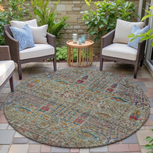 HomeRoots 8' Vibrant Floral Round Area Rug - Washable, Durable Indoor/Outdoor Design for Patios & Living Spaces 630305