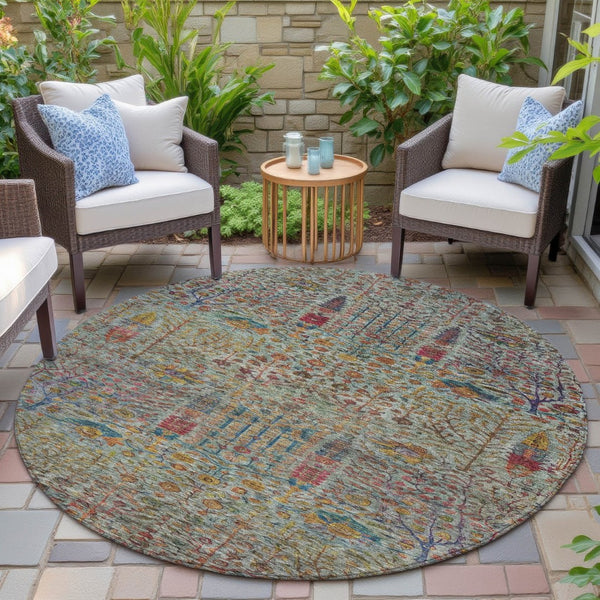 HomeRoots 8' Vibrant Floral Round Area Rug - Washable, Durable Indoor/Outdoor Design for Patios & Living Spaces 630305