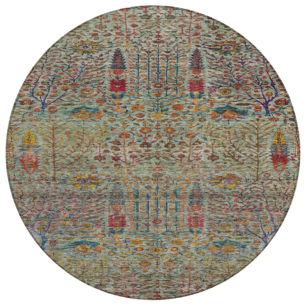 HomeRoots 8' Vibrant Floral Round Area Rug - Washable, Durable Indoor/Outdoor Design for Patios & Living Spaces 630305