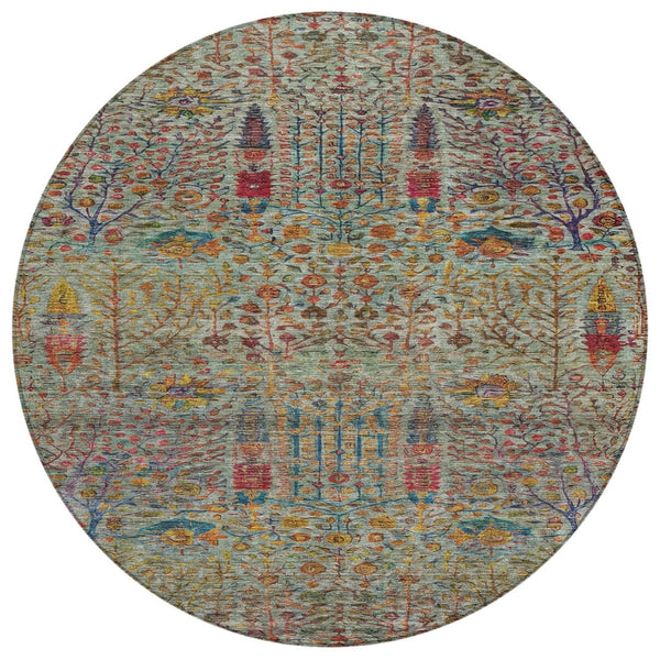 HomeRoots 8' Vibrant Floral Round Area Rug - Washable, Durable Indoor/Outdoor Design for Patios & Living Spaces 630305