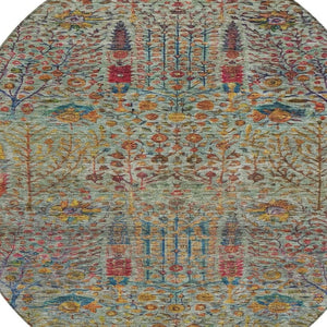 HomeRoots 8' Vibrant Floral Round Area Rug - Washable, Durable Indoor/Outdoor Design for Patios & Living Spaces 630305