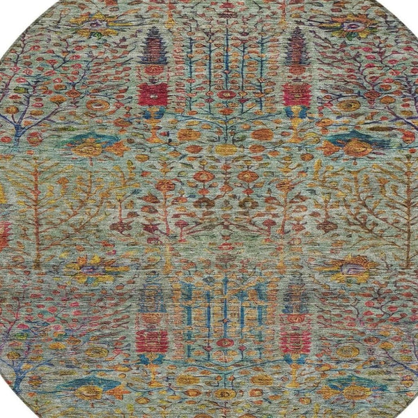 HomeRoots 8' Vibrant Floral Round Area Rug - Washable, Durable Indoor/Outdoor Design for Patios & Living Spaces 630305