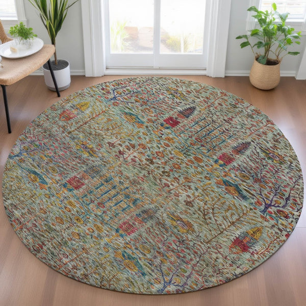 HomeRoots 8' Vibrant Floral Round Area Rug - Washable, Durable Indoor/Outdoor Design for Patios & Living Spaces 630305