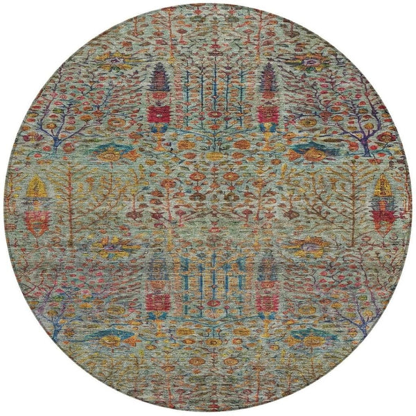 HomeRoots 8' Vibrant Floral Round Area Rug - Washable, Durable Indoor/Outdoor Design for Patios & Living Spaces 630305