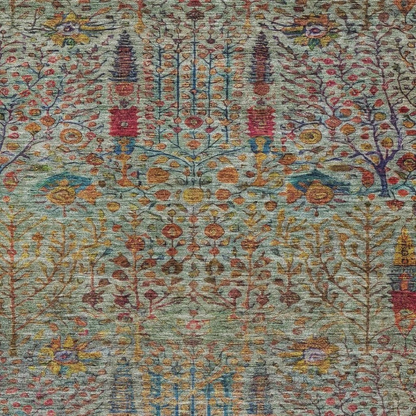 HomeRoots 9' X 12' Floral Area Rug in Green, Red & Navy - Durable, Washable Design for Indoor/Outdoor Style 630307