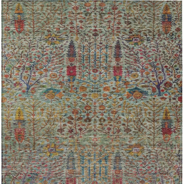 HomeRoots 9' X 12' Floral Area Rug in Green, Red & Navy - Durable, Washable Design for Indoor/Outdoor Style 630307