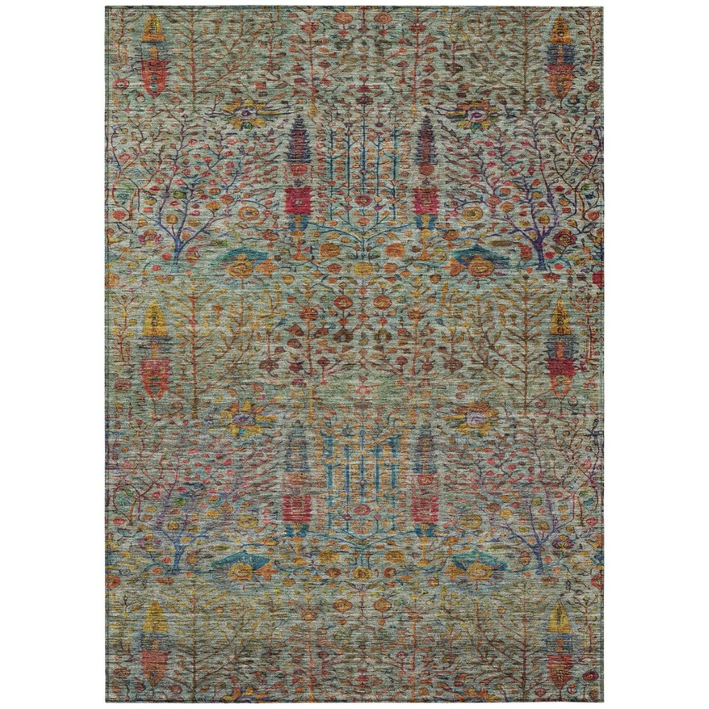 HomeRoots 9' X 12' Floral Area Rug in Green, Red & Navy - Durable, Washable Design for Indoor/Outdoor Style 630307